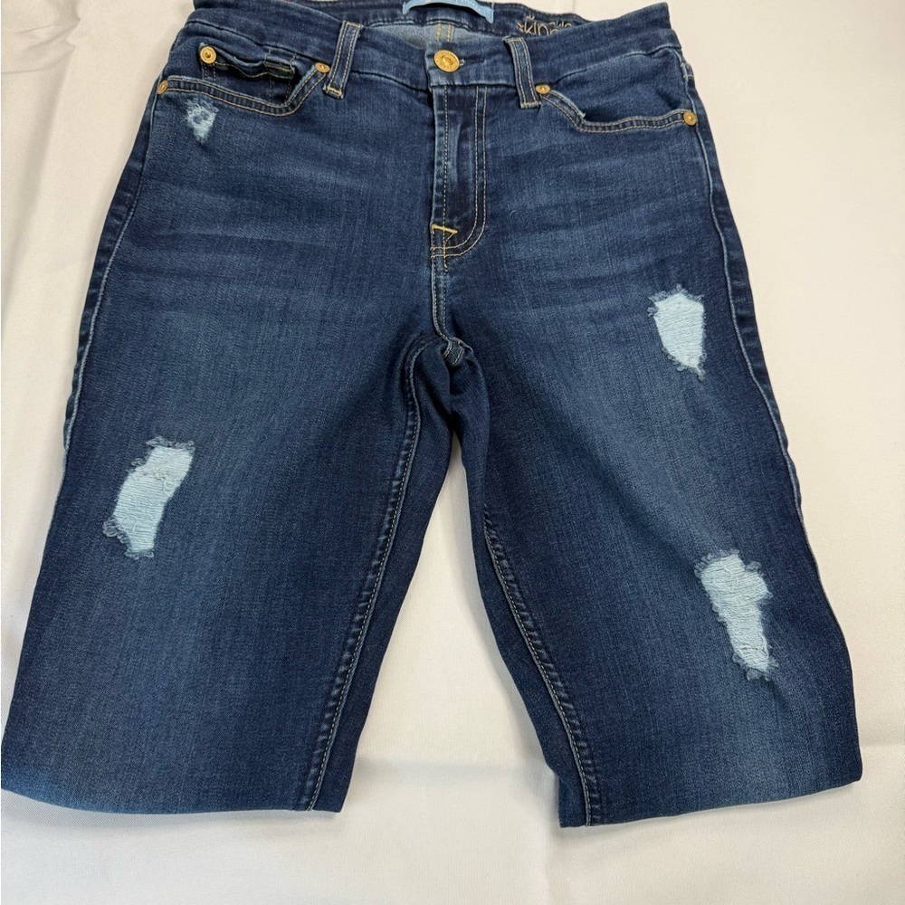 7 For All Mankind Blue Skinny Jeans with Classic Indigo Hue - Picture 5 of 9